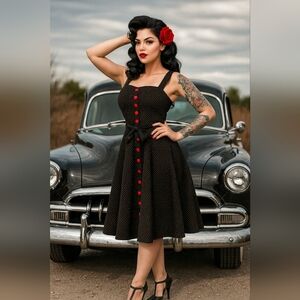 Hell Bunny Polka Dot Dress Size 3XL Button Front Pin Up Rockabilly Retro EUC